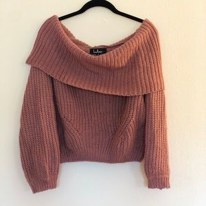 Mauve over-the-shoulder knit sweater